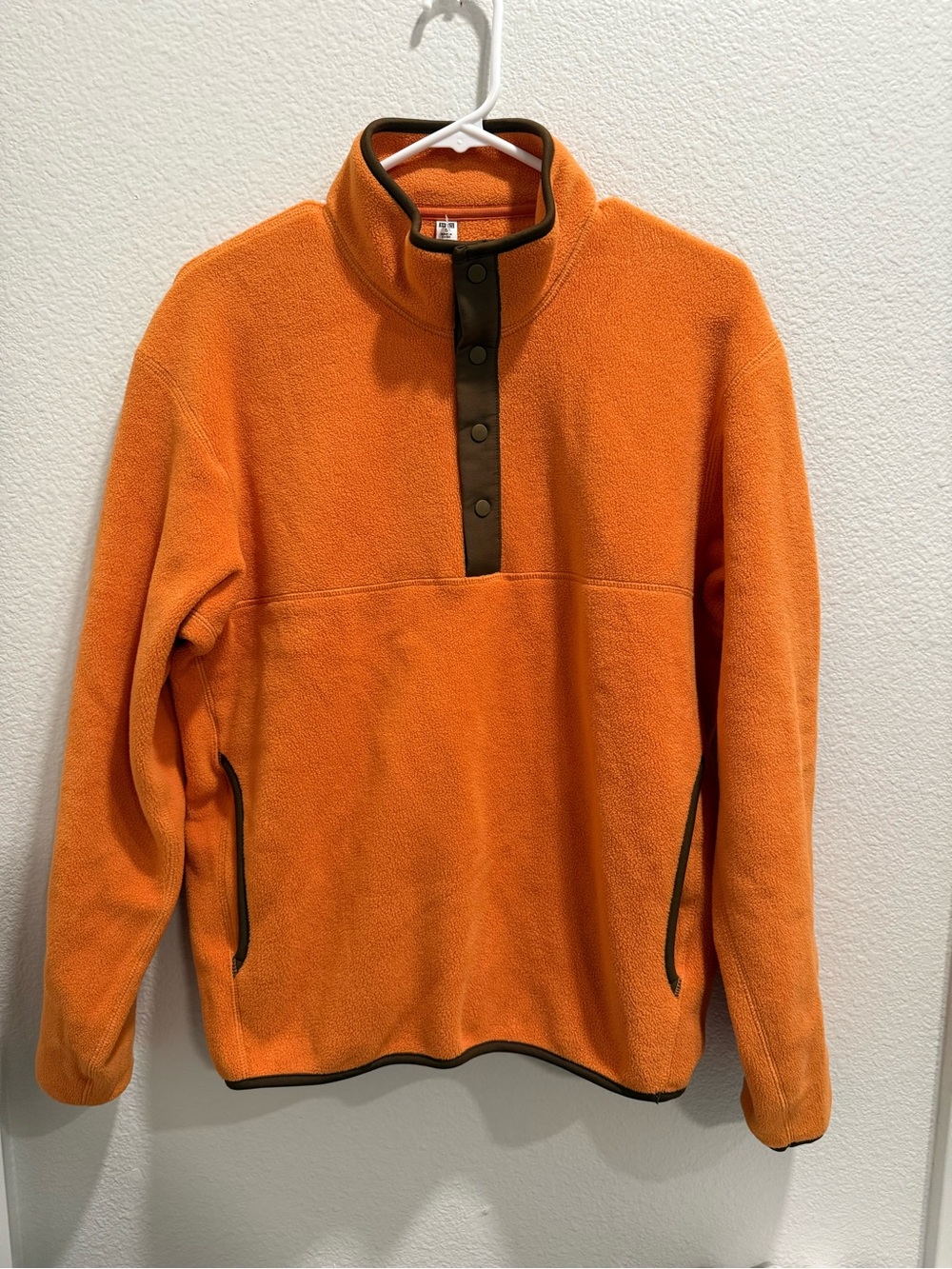 Uniqlo Orange Fleece Pullover Jacket with Brown Trim